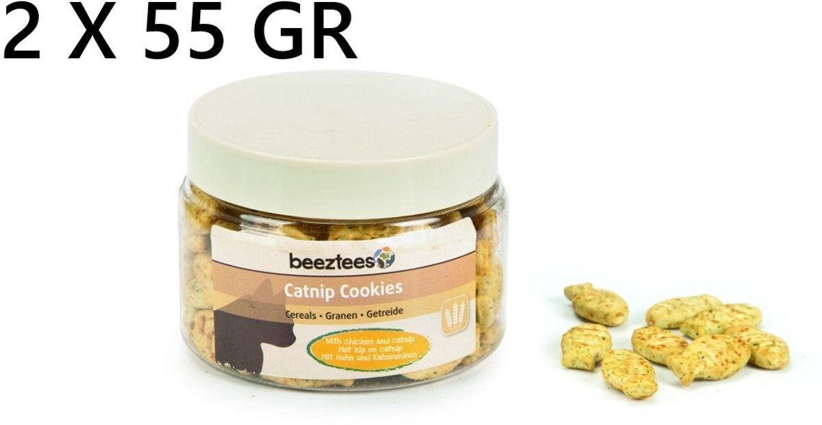 2 x beeztees kattensnack - catnip cookies kip - 2 x 55 gr-