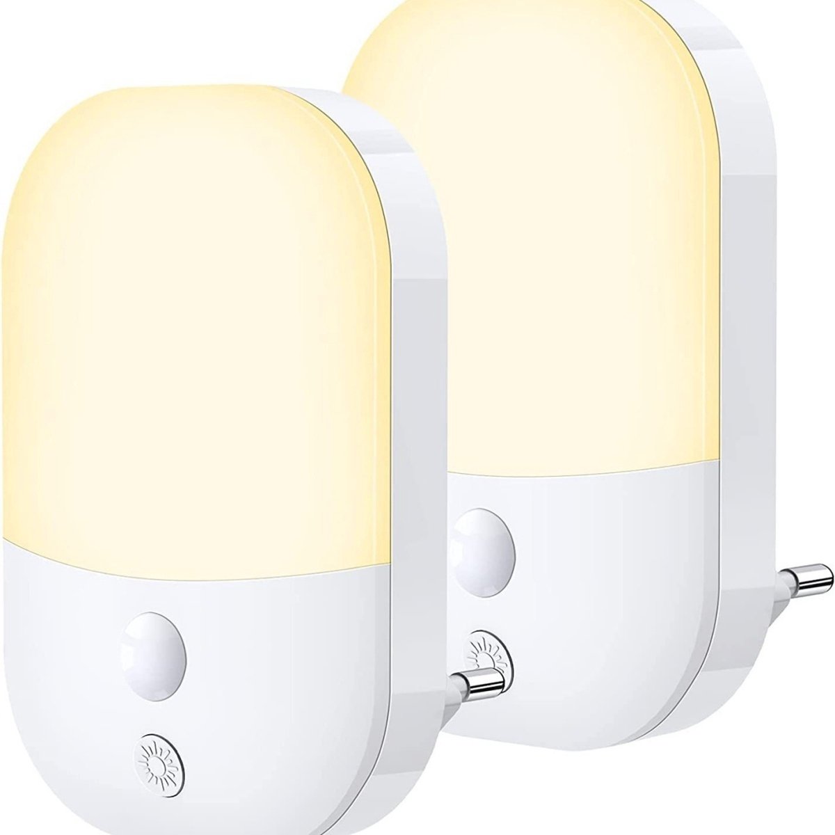 EXCITAT 2 Nachtlampjes - Energiebesparende sensorlamp - Met schemersensor - 5 instelbare helderheidsniveaus - Warm wit nachtlampje - Geschikt voor gangen, trappen, slaapkamers, keukens, badkamers, woonkamers - 0,3 W