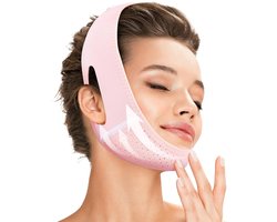 Herbruikbaar V-Lift Masker - met kinband - Geschikt voor slapen - Facelift - Voorkomt doorzakken - Kaaktrainer, Lichtroze - One Size