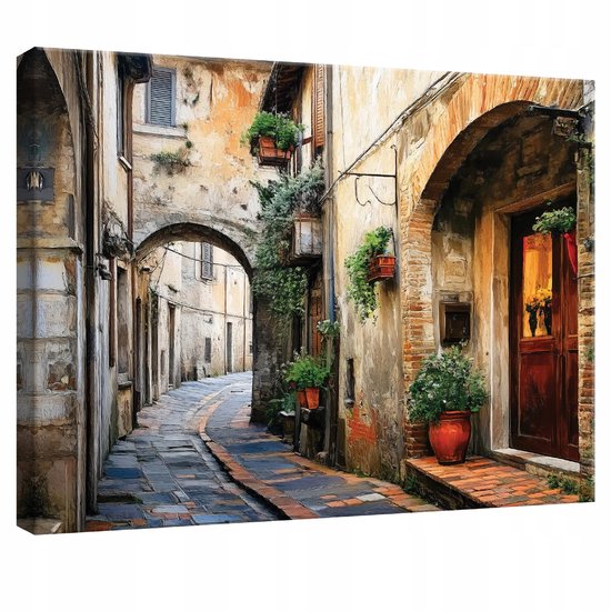 WALLARENA - Canvas schilderij - 100x70 cm - afbeelding van een Italiaanse straat voor slaapkamer, woonkamer en keuken