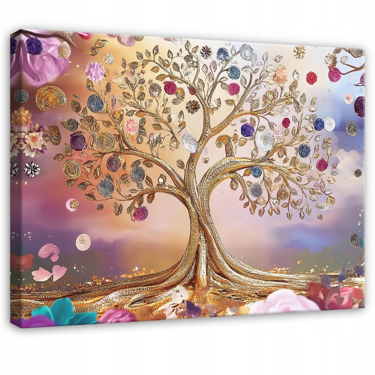 WALLARENA Canvas schilderij - 100x70 cm - abstracte bloemen boom voor woonkamer slaapkamer keuken multikleurig