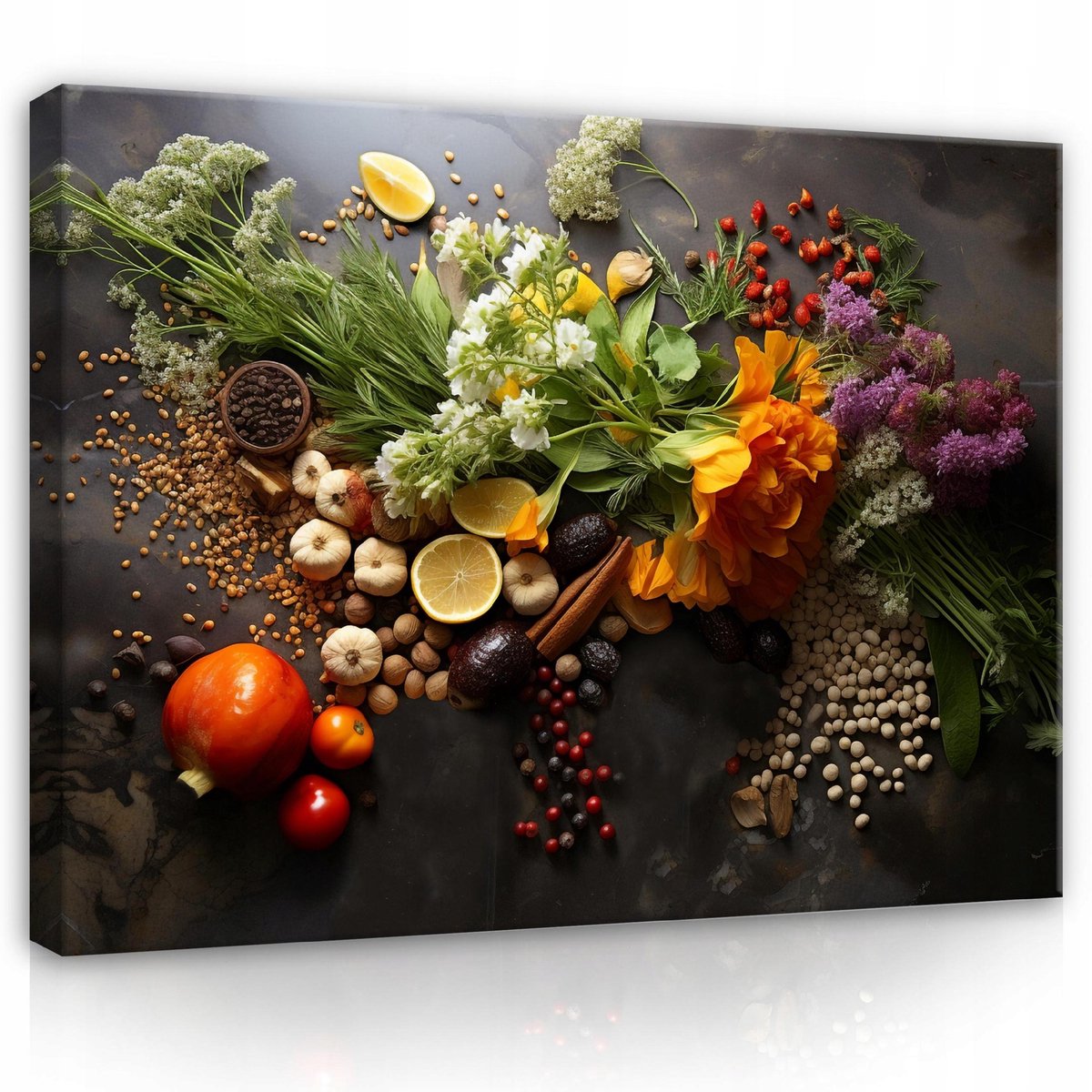 WALLARENA Canvas schilderij - 60x40 cm - Keuken kruiden en specerijen op canvas voor aan de muur groot multikleurig