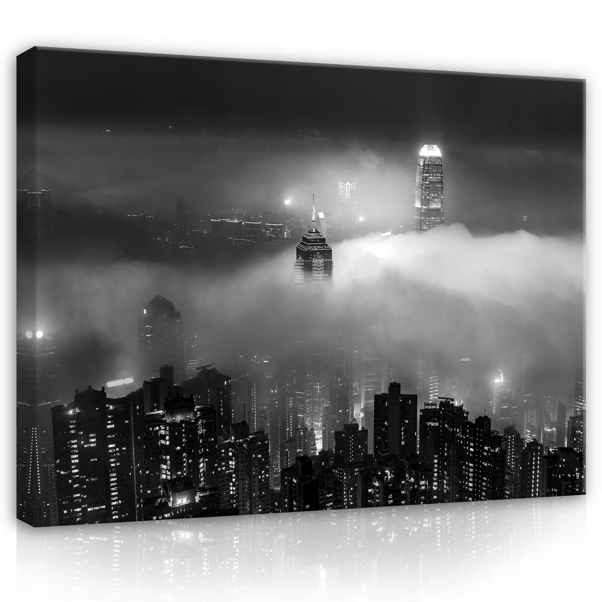 WALLARENA Canvas schilderij - 100x70 cm - Stadsgezicht 's Nachts in de Mist op Canvas multikleurig