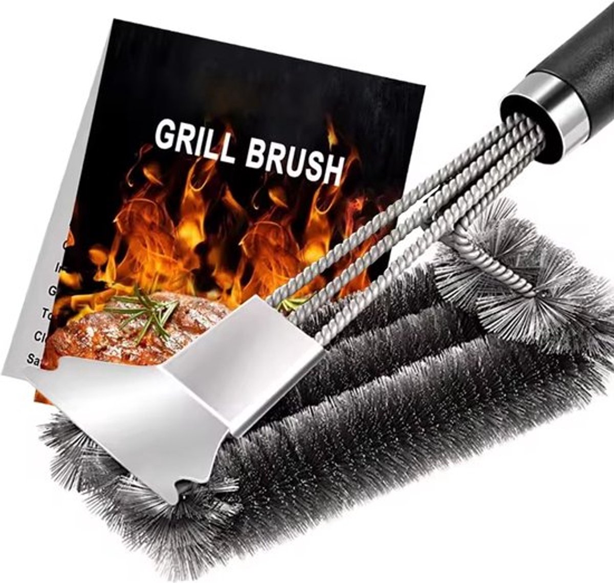 LotaHome - BBQ Borstel met Schraper - BBQ Schoonmaakborstel - 2 in 1 - Professionele Barbecue Staalborstel - Grill Borstel - BBQ Borstel - Grillreiniger - Barbecuereiniger - RVS - Zilver