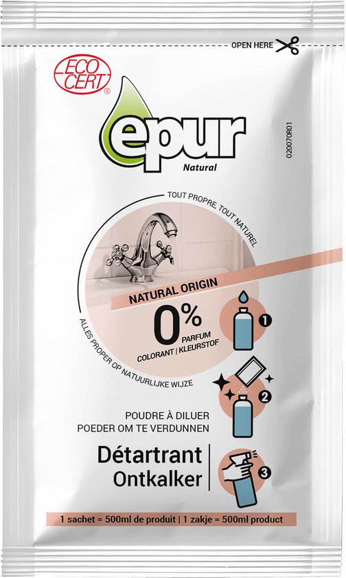 Epur - Ontkalkingspoeder - Poeder om te verdunnen ontkalker - 20 g poeder + 500 ml water = 500 ml product