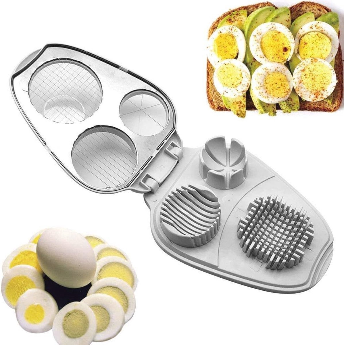 WNHB® Eiersnijder 3-in-1 roestvrij staal - Keukensnijder voor eieren aardbeien avocado en zachte groenten en fruit