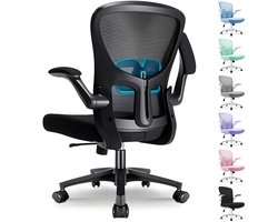 Bureaustoel - Ergonomische Bureaustoel - Bureaustoelen voor Volwassenen - Office Chair met Lendensteun & 90° Opklapbare Armleuningen | Verdikt en Verbreed Zitkussen | Hoogteverstelling - Tot 150kg - Zwart