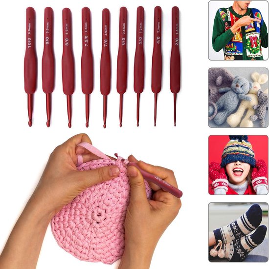 Transplant 18-in-1 LED verlichte haaknaald set met teller, sleutels en opbergtas, 2,0mm-14,0mm maten, roze, plastic en metalen materiaal, perfect voor beginners en liefhebbers