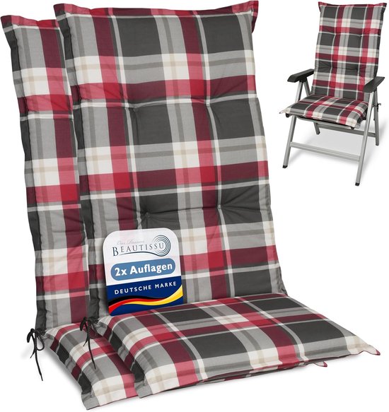 Beautissu Tuinkussens Lage Rug Flores – Tuinstoel Zitkussen 100x50 cm met UV -lichtechtheid – Buiten Stoelkussen met Lage Rugleuning voor Tuinstoelen in Zwart met Palmbladeren