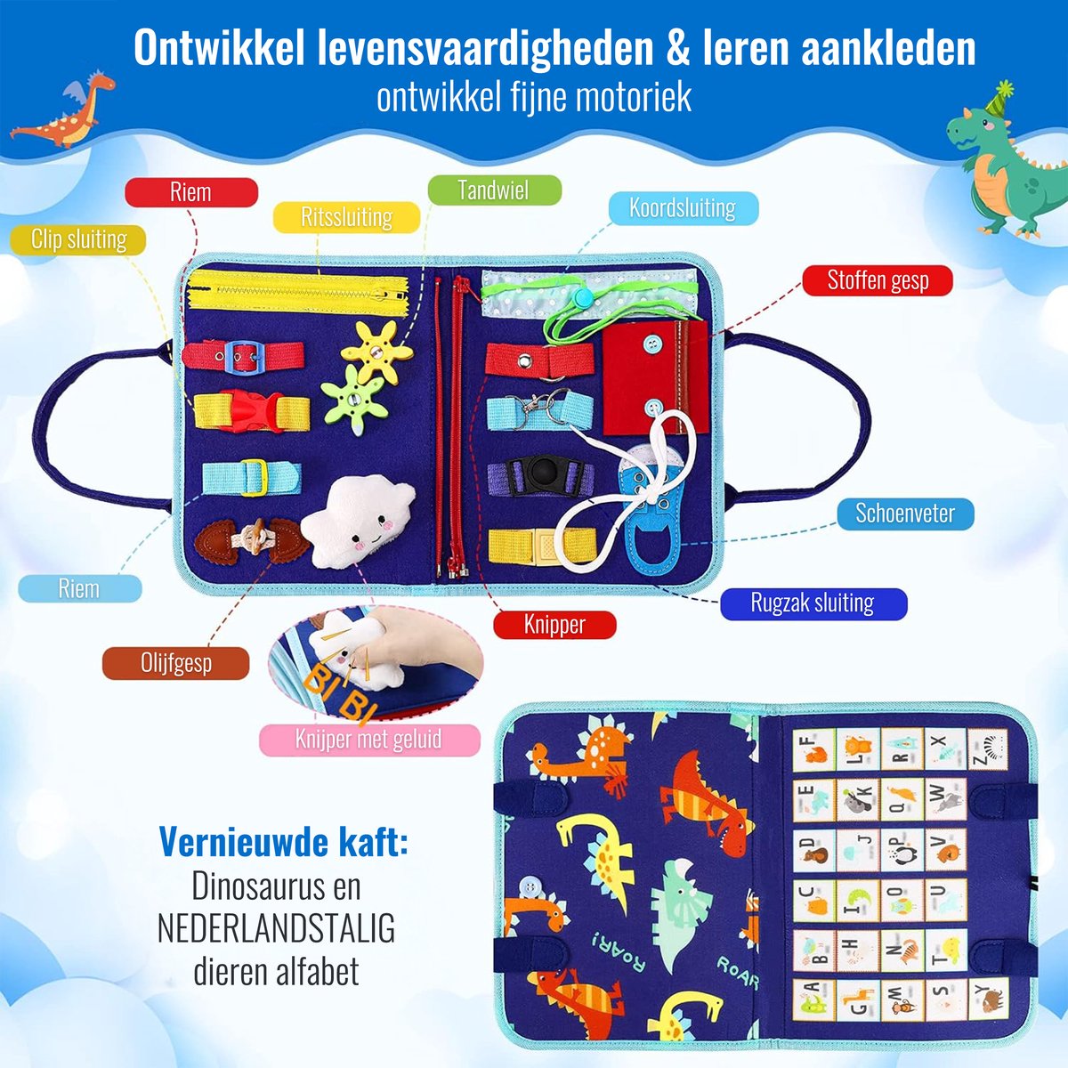 Joyage Busy Board Boek Montessori Speelgoed - Nederlands - Montessori activiteitenboek - Educatief speelgoed meisjes Speelgoed Busy book Peuter speelgoed jongens motoriek speelgoed 1 jaar 2 jaar Jongens speelgoed 3 jaar - Sensorisch speelgoed 4 jaar — afbeelding 5