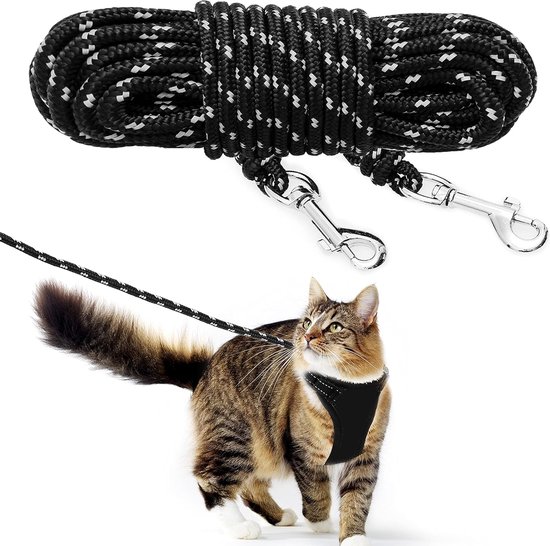 Kattenriem - 15ft/30ft reflecterende lange kattenriem voor buiten, voor wandelen, training en spelen - anti-ontsnappingslijn voor in de tuin. Ook geschikt voor katten, puppy's, kittens en konijnen.