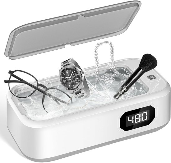 Ultrasone reiniger, 45000 Hz, draagbaar, ultrasoon reinigingsapparaat, voor het reinigen van sieraden, horloges, brillen, ringen, halskettingen, scheermesjes, tandprothesen, servies
