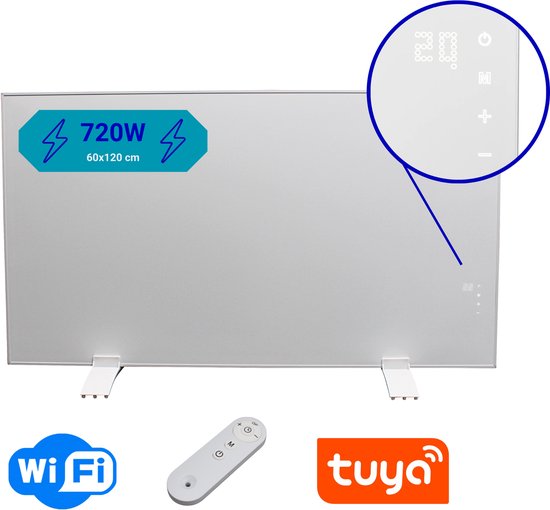 DVHS Infrarood paneel 60 x 120 cm - 720 watt - Inclusief thermostaat - Verplaatsbaar of wandmontage - Met voetjes - lichtgewicht oplossing