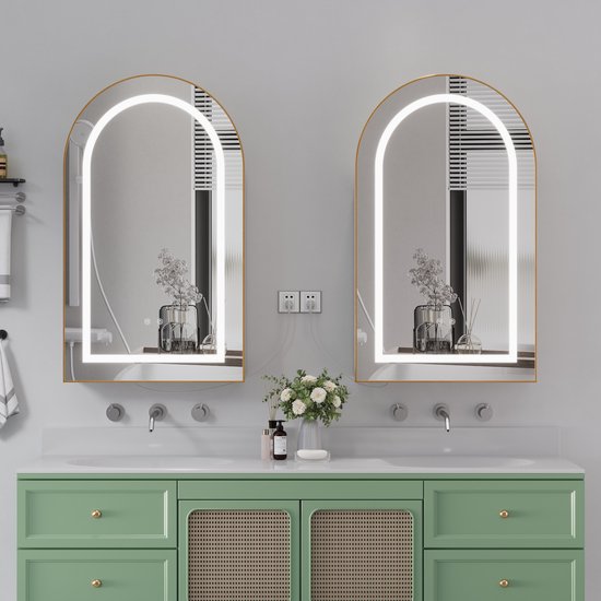 Foto: Bathroom cabinet with mirror wall mounted storage cabinet with lighting adjustable touch control 3 color led light wall cabinet wood anti fog mirror cabinet for bathroom eu plug white