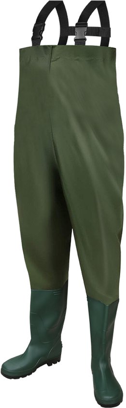 Waadpak – Waterdicht 70D nylon – Waadbroek met laarzen – Warmtepak – Lieslaarzen – Groen - Schoenmaat 44/45