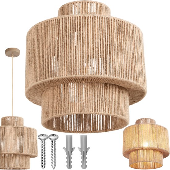 tectake® Plafondlamp Bamboe - Boho Lamp - Plafondlamp voor Woonkamer, Eetkamer, Slaapkamer - Hanglamp met Stijlvol Licht - Decoratieve Verlichting, Bamboe Hanglamp