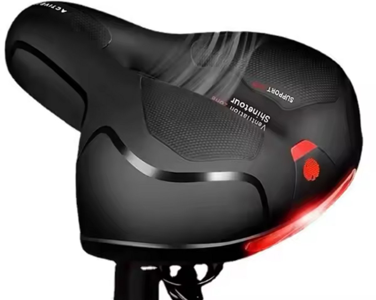Rieba® Fietszadel - Zadel Fiets Ergonomisch - Met Gelpads - Tegen Zadelpijn - Met Ventilatie - Inclusief Zadelstrop - Extra Comfortabel - Vering - Met Reflectiestreep Extra Veilig - Schokdemping - Unisex - Zwart/Rood