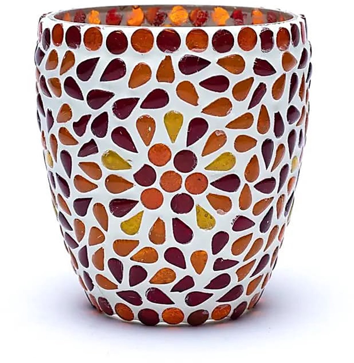 Mozaïek Theelichthouder Rood/geel - set van 3 stuks - 10 cm - 10cm