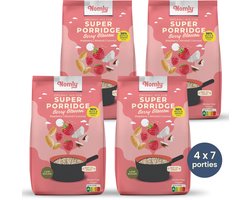 Nomly Super Havermout Berry Blossom - Framboos Amandel Kokos - overnight oats - laag in suikers - gezond - vegan - 100% glutenvrij - bio - 4 x 280g
