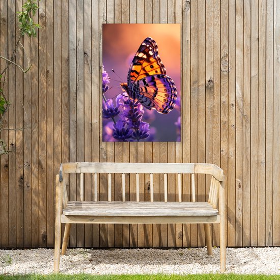 Tableau jardin extérieur 60x90 cm - Décoration de jardin Fleurs - Papillon - Lavande - Bloem - Nature - Poster jardin sur toile - Décoration murale Jardin - Décoration tableau extérieur - Décoration murale clôture - Toile extérieur