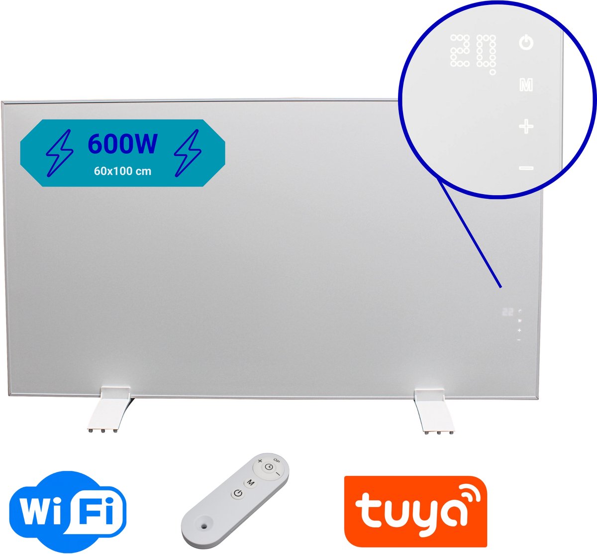 DVHS Infrarood paneel 60 x 100 cm - 600 watt - Inclusief thermostaat - Verplaatsbaar of wandmontage - Met voetjes - lichtgewicht oplossing