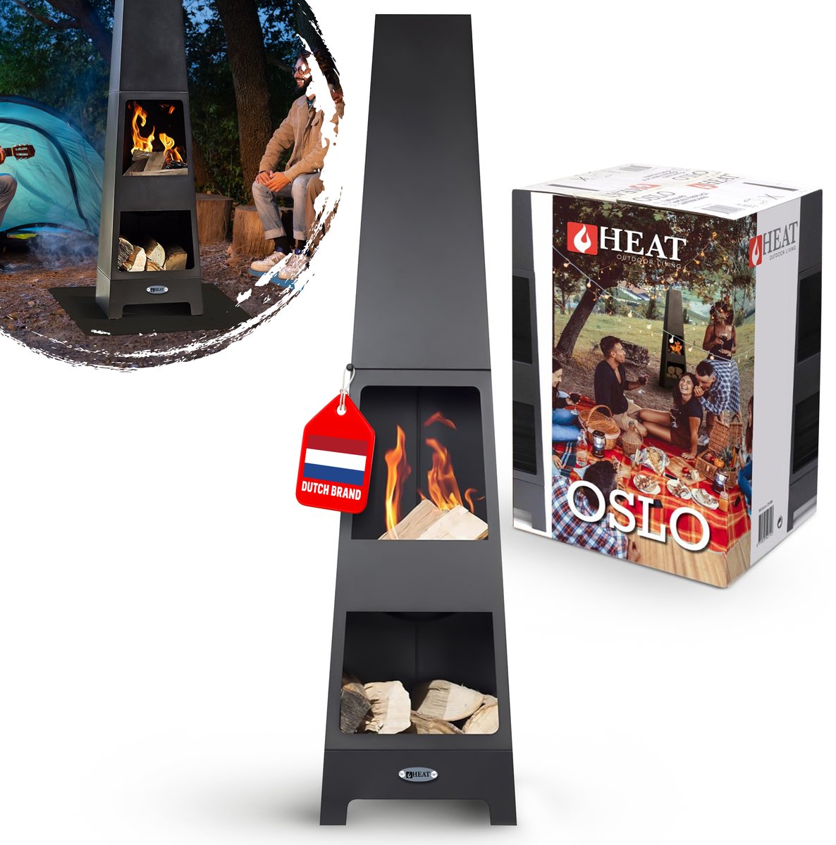 Bol.com HEAT Outdoor Living Tuinhaard Oslo - Moderne Stalen Tuinhaard met Hittebestendige Coating, Houtgestookte Buitenhaard met... aanbieding