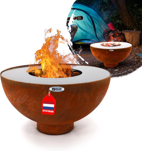 HEAT Outdoor Living Vuurschaal met Grill en Plancha - Plancha bakken - Vuurschaal voor buiten - 60x60x35 cm