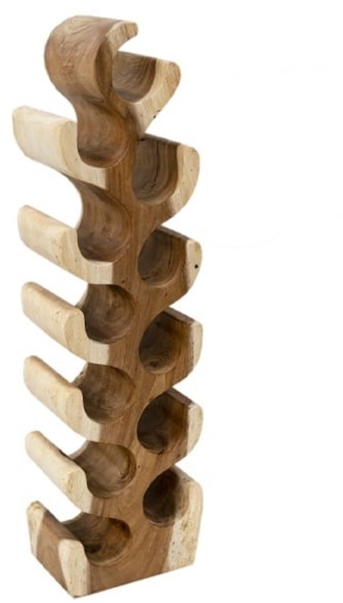Wijnrek van Hout - Teakhout Bruin - Staand Wijnrek Teak - 12 Flessen - 24 x 18 x 100 cm