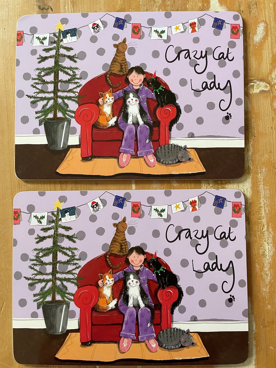 Alex Clark Placemats(MEDIUM FORMAAT) Crazy Cat Lady at Christmas ~Katten Kerst/winter