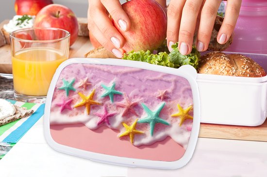 Lunch Box Wit - Lunch Box Étoile de Mer - Plage - Vagues - Lunch Box 18x12x6 cm - Lunch Box Pain - Boîtes à pain pour Enfants et Adultes