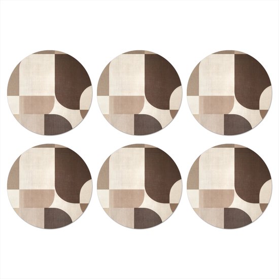 Sous-verres de verre - Rond - Géométrique - Texture tissée - Moderne - 10x10 cm - Dessous de verre - 6 pièces