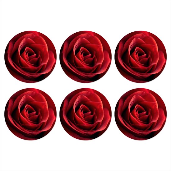 Sous-verres de verre - Rond - Rouge - Rose - Romantique - 10x10 cm - Dessous de verre - 6 pièces