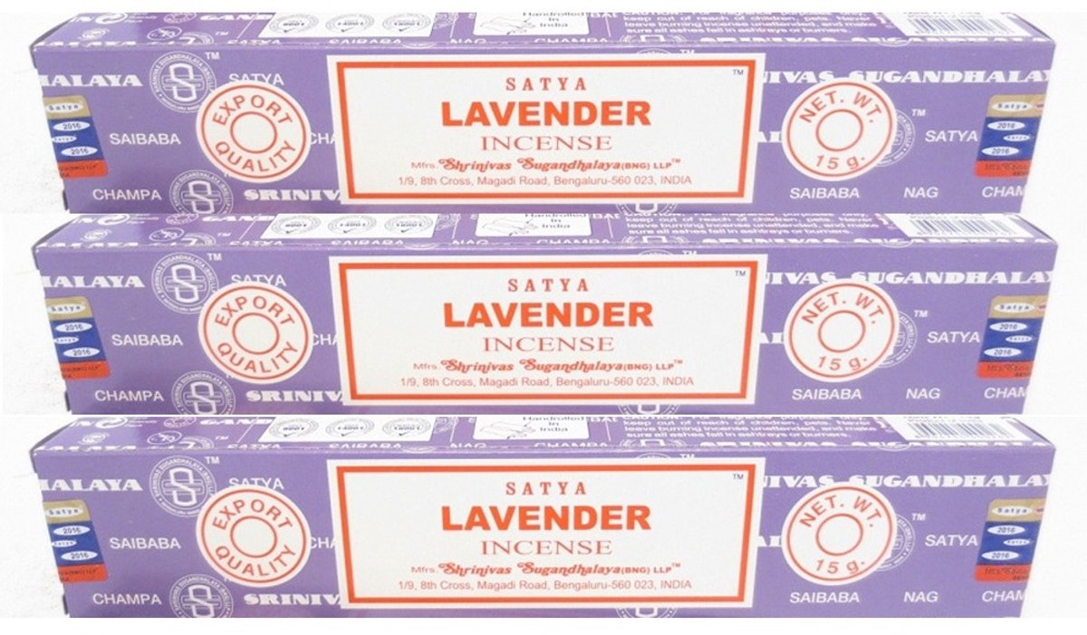 HEM Nag Champa wierook stokjes - Lavendel - 3x pakje van 12 stuks - 15 gram - geurstokjes Multi