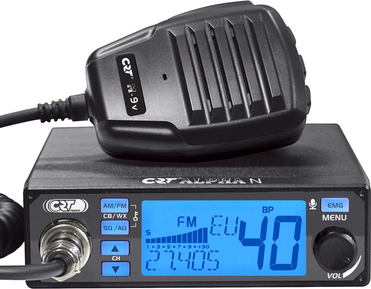 CRT Alpha N AM-FM multinorm 27mc radio met - VOX - CTCSS/DCS - Echo - roger beep - 12-24volt - kanaal en frequentie - microfoon met up-down