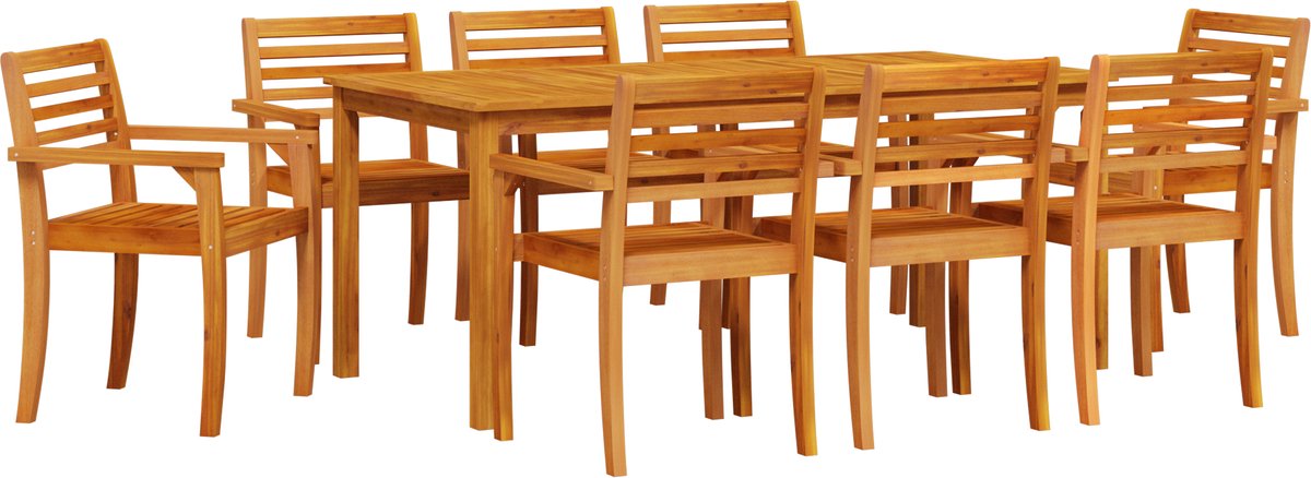 vidaXL - Tuin - Eettafel - Set - 9 - pcs - Bruin - Massief - Acacia - Hout