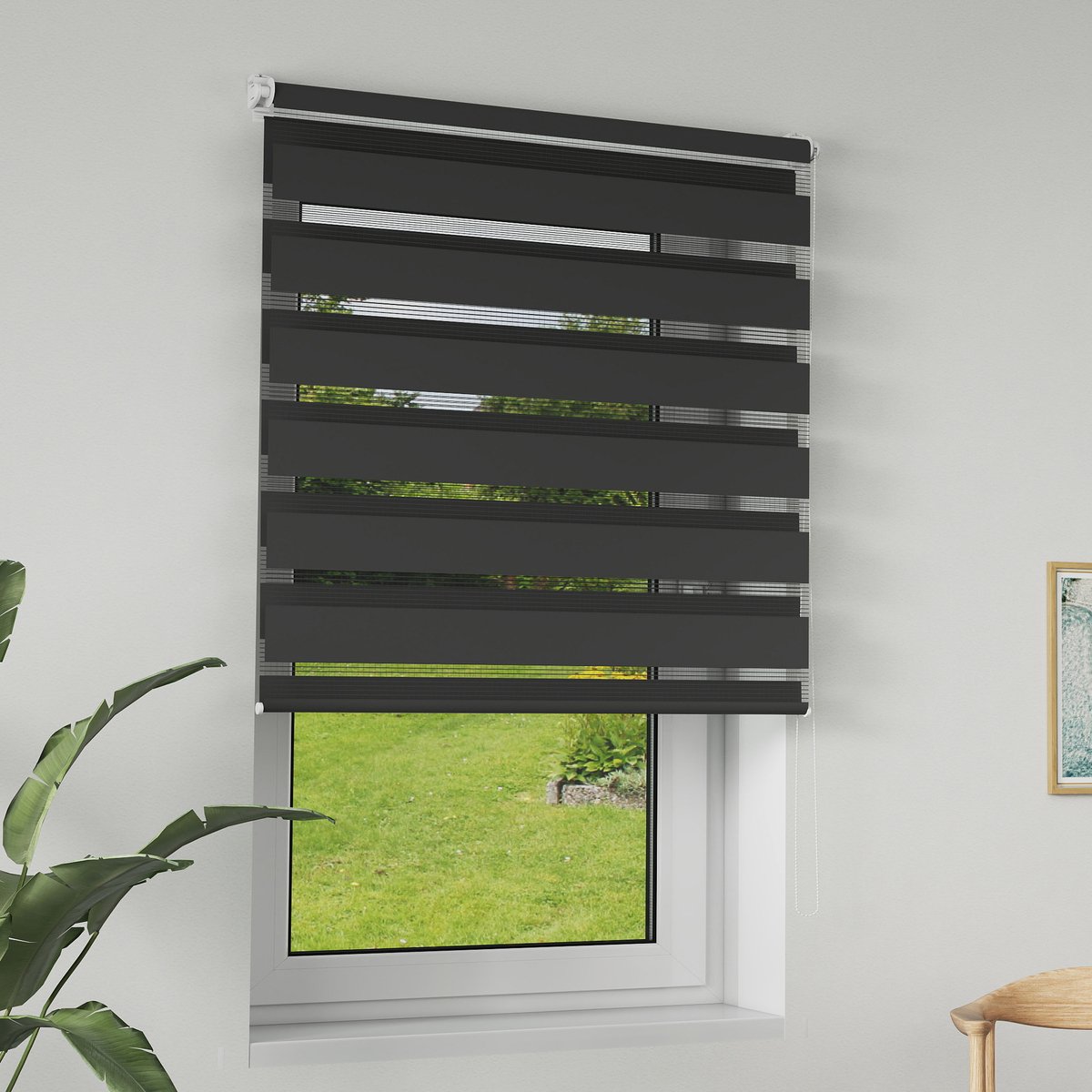 Dubbel rolgordijn Klemmfix klemrolgordijn raamgordijn zijtrekrolgordijn UV-bescherming privacybescherming - Zwart - B70 x H120 cm