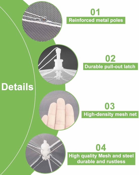 4x Vliegenkap - 17x17 Inch - Vliegenhoes - Voedselhoezen - Witte Nylon Hoezen - Opvouwbaar en Herbruikbaar - Pop-up Paraplu Nettent - Insectenbescherming - Geschikt voor Picknicks, Barbecues en Feesten - Wit van Merkloos — afbeelding 4
