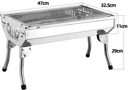 Opvouwbare RVS Houtskool BBQ Grill – Draagbare Barbecue voor Buiten – 48x33x28,5 cm – Voor Camping, Tuin, Picknick of Strand