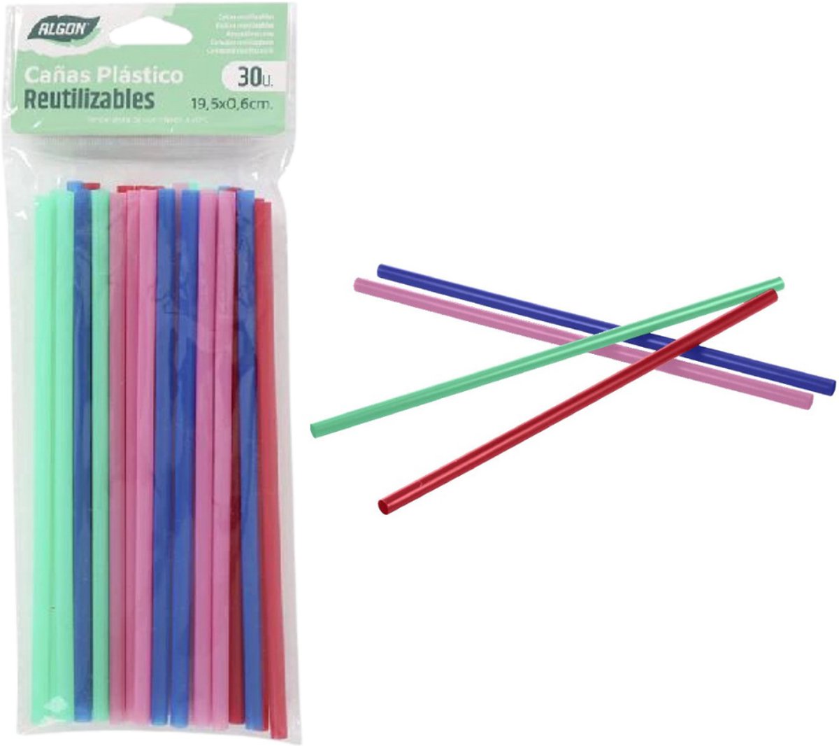 ALGON Herbruikbare Rietjes - Plastic - 30 stuks - 6-delige gekleurd - 20cm - Recht - Geschikt voor Kinderen - Duurzaam en hygiënisch - Makkelijk schoon te maken