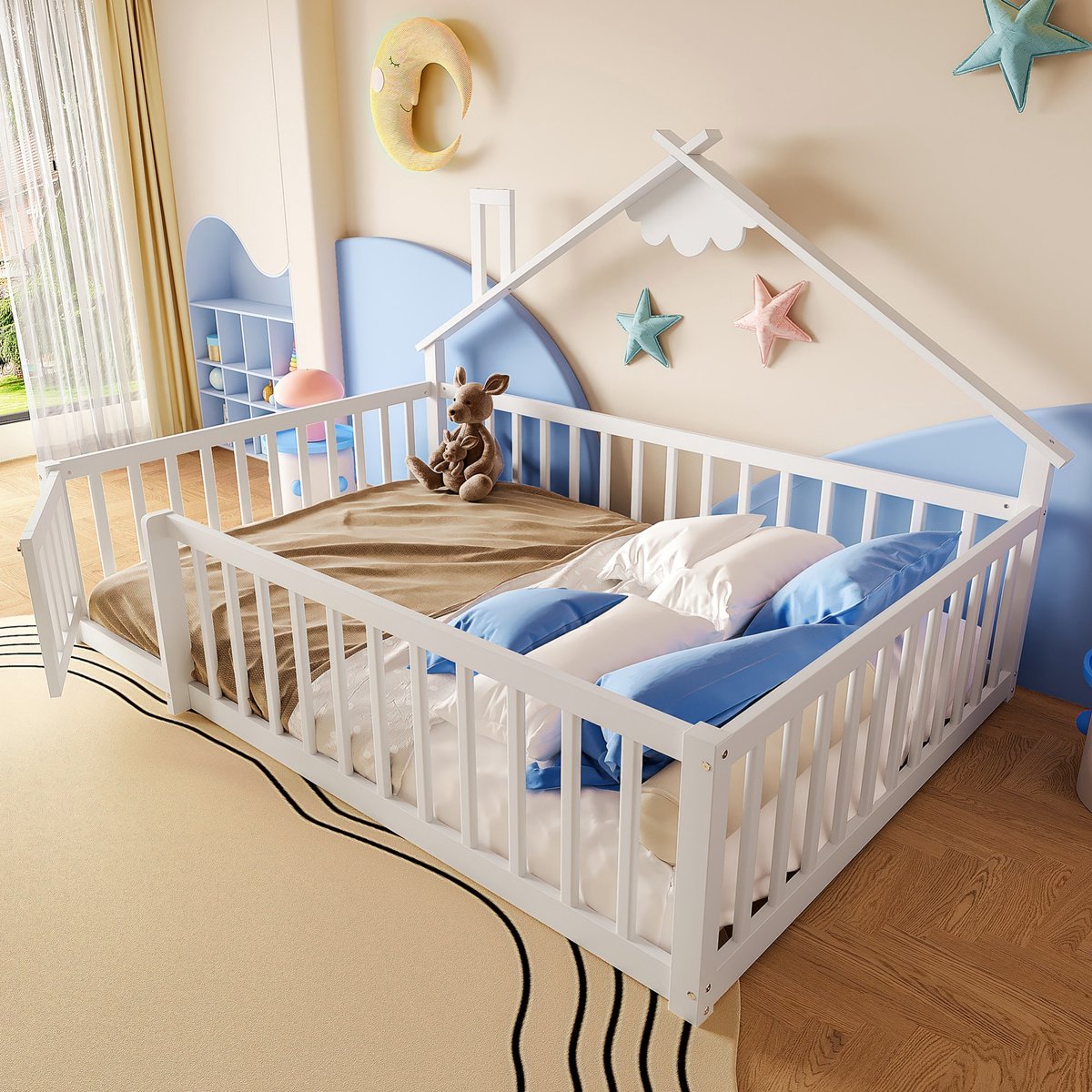 Sweiko Kinderbed - 140 x 190 cm - Veiligheidshekwerk - Grenenhout + MDF - Wit