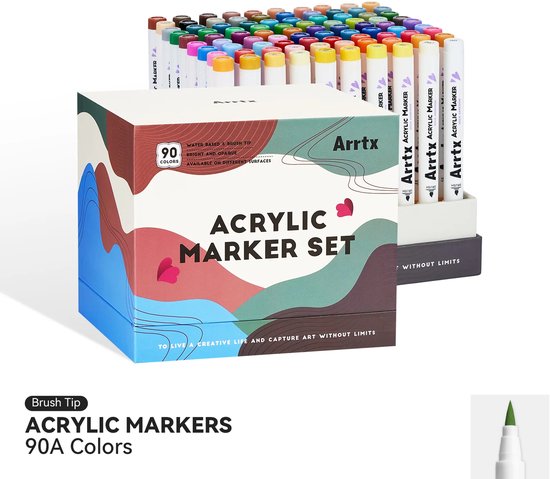 Arrtx - Acrylmarkers - 90A - Paint Brush Tip Markers - 90 kleuren