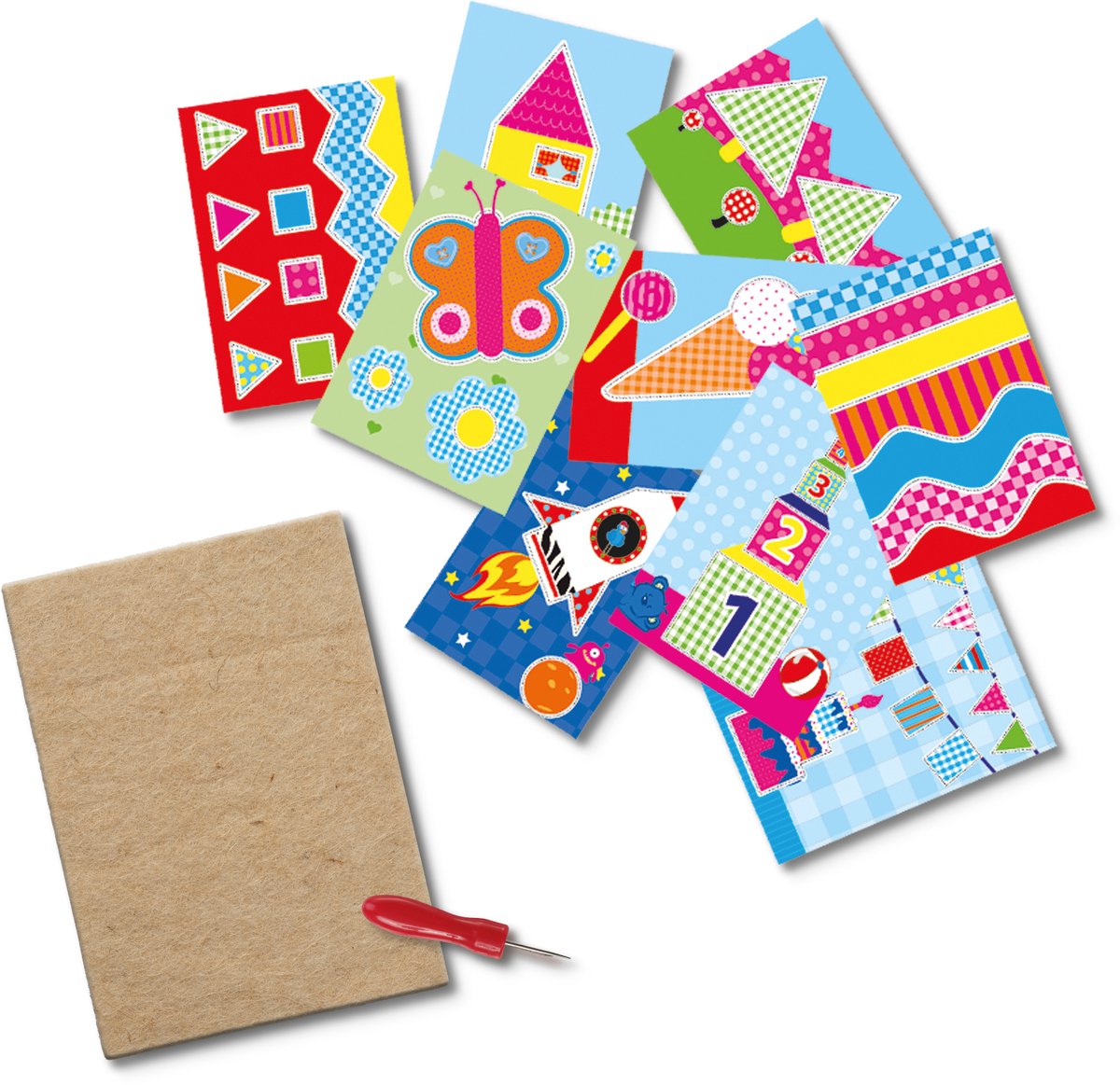 SES Creative – Ik Leer Prikken – Montessori Speelgoed – Prikmatje van Vilt, Prikpen en 9 Verschillende Prikkaarten – Creatief Knutsel Speelgoed Vanaf 3 Jaar — afbeelding 3