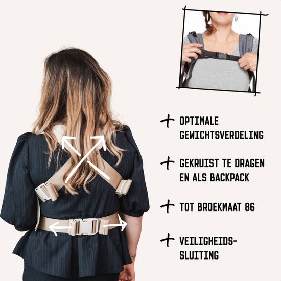 ByKay Draagzak Click Carrier Classic Pro - Ergonomische Draagzak Baby vanaf Geboorte tot 2 Jaar / Tot 18 KG - Comfortabel & Snel met Click & Go - voor Buik, Heup en Rug - Linnen Oat van Merkloos — afbeelding 3