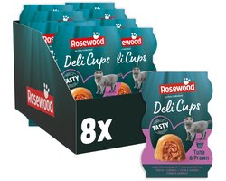 Rosewood Deli Cups Tonijn & Garnaal - Zachte Kattensnack met Omega 3 & 6 - Natuurlijk & Zonder Toegevoegd Zout of Suiker - 8 stuks à 6 x 22g