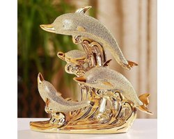 Gouden Kristal Dolfijnen Standbeeld Ambacht Keramische Creatieve Kamer Kantoor Woonkamer Bureau Decoratie Handwerk Gouden Dolfijn Beeldje