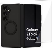 Étui + protection d'écran pour Samsung Galaxy Z Fold 7 - Étui portefeuille compatible MagSafe - Magnétique - Glas trempé - Zwart