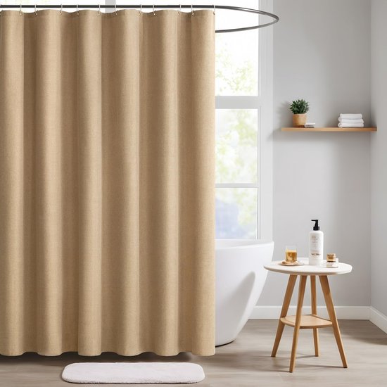 NESTN® Luxe douchegordijn met linnenstructuur 180x180 cm Donkergrijs – Waterdicht & schimmelwerend, wasbaar, verzwaarde zoom, met ringen – Textiel badgordijn | Hoogwaardig Douchegordijnen - Gordijnen