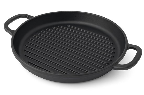 MAYSTERNYA Gietijzeren Grillpan Ø34 cm – BBQ Grillplaat – Geschikt voor Buitenkeuken, BBQ & Oven – Duurzaam – Mat Zwart