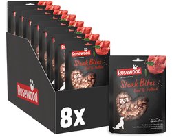 Rosewood Steak Bites Rund & Koolvis - Hondensnack - Malse Trainsnack met Hoog Vlees- en Visgehalte - Zonder Kunstmatige Toevoegingen - 8 zakjes à 100g