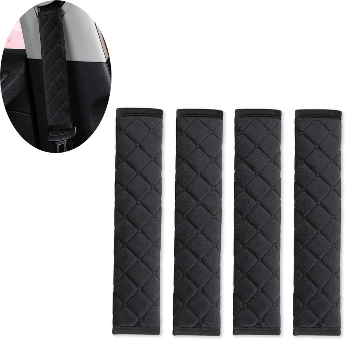 Image of 4 stuks Gordelhoezen - Gordelkussen - Schouderhoezen - Auto Gordel Beschermer - 28cm - Autogordel - Gordelbeschermer - Universele - Zwart